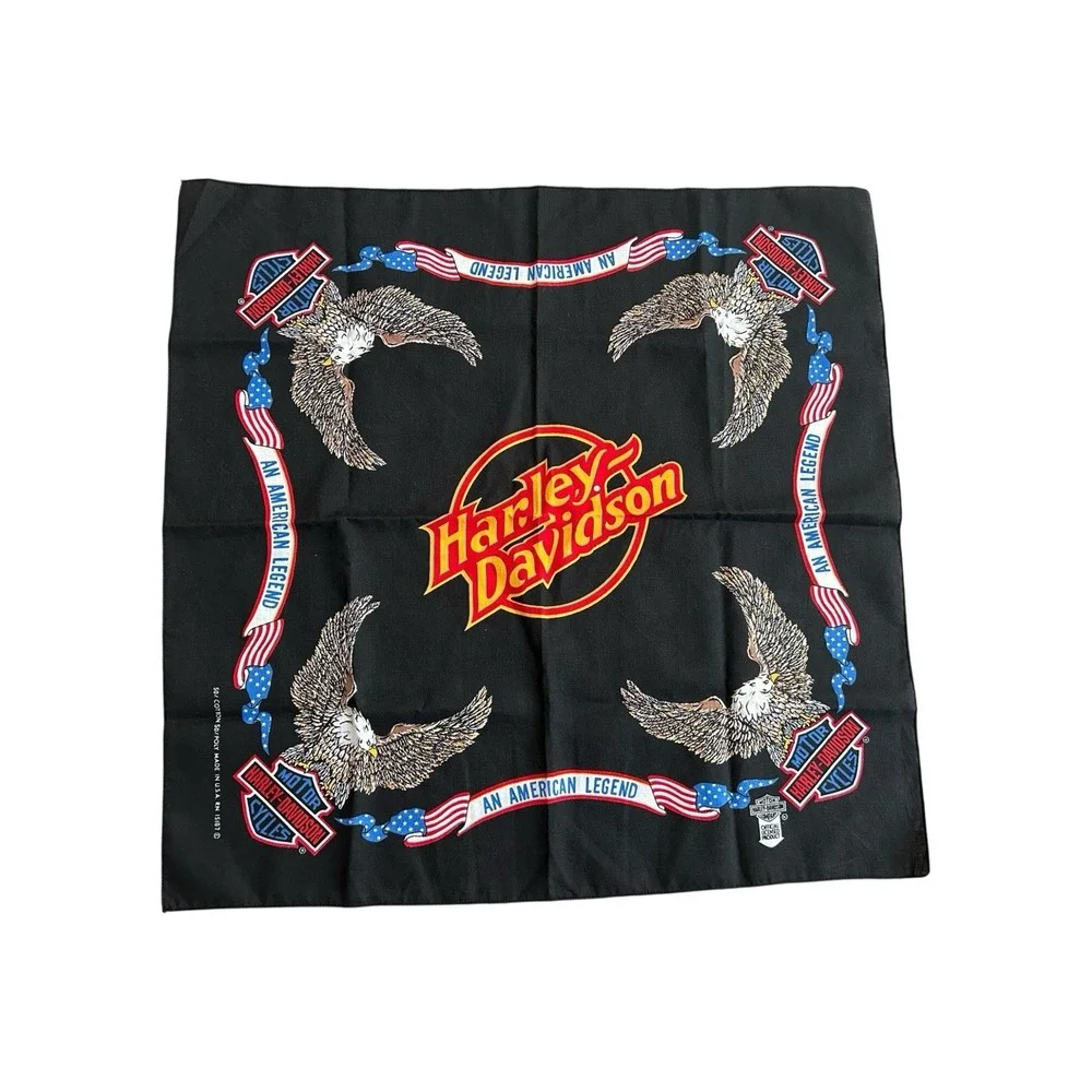 Vintage Harley Davidson Bandana Black Motorcycle Biker Eagle Made In USA